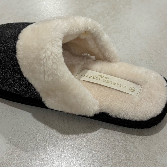 Charles Albert Glittery Black and Soft Cream Slippers - Picture 2 of 3